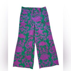 Lilly Pulitzer Green and Purple Floral Scroll Pants